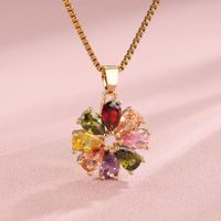 Stainless Steel 18K Gold Plated Elegant Shiny Plating Inlay Maple Leaf Flower Zircon Pendant Necklace main image 5