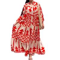 Women's A-line Skirt Bohemian Standing Collar Printing Pleated Long Sleeve Geometric Maxi Long Dress Holiday main image 4