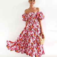 Femmes Robe Trapèze Sexy Pastorale Col Bateau Impression Manche Courte Petites Fleurs Maxi Longue Robe Vacances Voyage main image 5