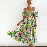 Femmes Robe Trapèze Sexy Pastorale Col Bateau Impression Manche Courte Petites Fleurs Maxi Longue Robe Vacances Voyage main image 4