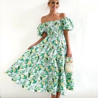 Women's Swing Dress Sexy Pastoral Boat Neck Printing Short Sleeve Ditsy Floral Maxi Long Dress Holiday Travel main image 3