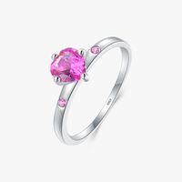 Elegant Heart Shape Sterling Silver Plating Inlay Zircon Rhodium Plated Rings sku image 1