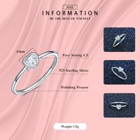 Fashion Simple S925 Silver Diamond Heart Fine Ring main image 7