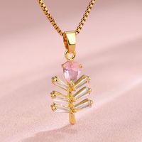 Stainless Steel 18K Gold Plated Elegant Shiny Plating Inlay Maple Leaf Flower Zircon Pendant Necklace sku image 4