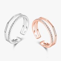 Simple Style Lines Sterling Silver Plating Inlay Zircon Rose Gold Plated Rhodium Plated Open Ring main image 2