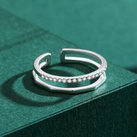 Einfacher Stil Linien Sterling Silber Überzug Inlay Zirkon Rosengoldbeschichtet Überzogen Mit Rhodium Offener Ring main image 3