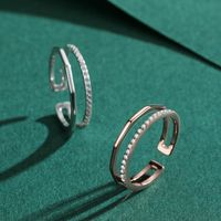 Simple Style Lines Sterling Silver Plating Inlay Zircon Rose Gold Plated Rhodium Plated Open Ring main image 1