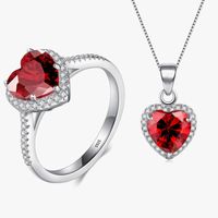 Elegant Vintage Style Heart Shape Sterling Silver Plating Inlay Zircon Rhodium Plated Rings Necklace main image 1