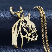 Hip-Hop Cool Style Horse 304 Stainless Steel Hollow Out Gold Plated Unisex Pendant Necklace main image 1