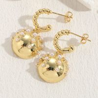 1 Pair Elegant Luxurious Queen C Shape Plating Inlay Copper Artificial Pearls Zircon 14k Gold Plated Drop Earrings Ear Studs sku image 2