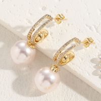 1 Pair Elegant Luxurious Queen C Shape Plating Inlay Copper Artificial Pearls Zircon 14k Gold Plated Drop Earrings Ear Studs sku image 3