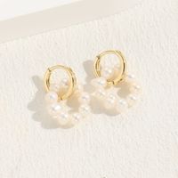 1 Pair Elegant Luxurious Classic Style Double Ring Natural Stone Copper Beaded Plating Inlay Freshwater Pearl 14k Gold Plated Drop Earrings Ear Studs sku image 3