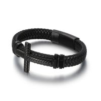Fashion Cross Rectangle Stainless Steel Pu Leather Braid Unisex Bracelets sku image 8