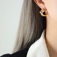 1 Pair Simple Style Solid Color Titanium Steel Inlay Earrings sku image 2