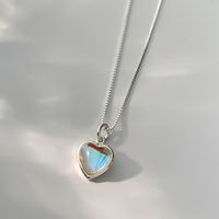 Elegant Oval Heart Shape Sterling Silver Inlay Artificial Gemstones Pendant Necklace sku image 2