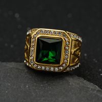 Casual Hip-hop Retro Square Stainless Steel Plating Inlay Artificial Gemstones Rings main image 4