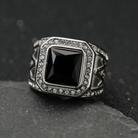 Casual Hip-hop Retro Square Stainless Steel Plating Inlay Artificial Gemstones Rings main image 5