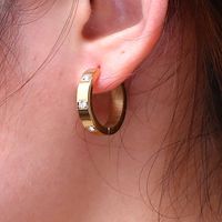 1 Pair Korean Style Solid Color Titanium Steel Inlay Artificial Gemstones Hoop Earrings main image 6