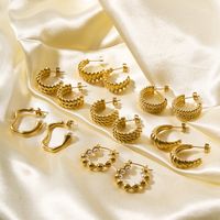 1 Pair Simple Style U Shape Plating Stainless Steel Artificial Pearls Rhinestones 18K Gold Plated Earrings main image 5