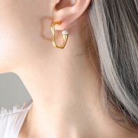 1 Pair Simple Style U Shape Plating Stainless Steel Artificial Pearls Rhinestones 18K Gold Plated Earrings main image 4