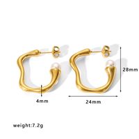 1 Pair Simple Style U Shape Plating Stainless Steel Artificial Pearls Rhinestones 18K Gold Plated Earrings sku image 15