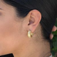 1 Pair Simple Style U Shape Plating Stainless Steel Artificial Pearls Rhinestones 18K Gold Plated Earrings main image 3