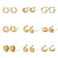 1 Pair Simple Style U Shape Plating Stainless Steel Artificial Pearls Rhinestones 18K Gold Plated Earrings main image 2