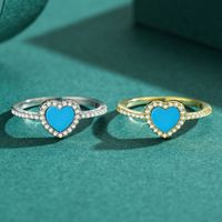 Elegant Heart Shape Sterling Silver Plating Inlay Turquoise Zircon 14k Gold Plated Rhodium Plated Rings Earrings Necklace main image 4