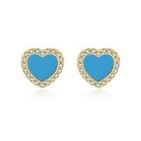 Elegant Heart Shape Sterling Silver Plating Inlay Turquoise Zircon 14k Gold Plated Rhodium Plated Rings Earrings Necklace sku image 12