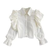 Women's Blouse Long Sleeve Blouses Washed Ruffles Casual Solid Color main image 7