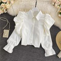 Women's Blouse Long Sleeve Blouses Washed Ruffles Casual Solid Color main image 9