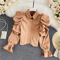 Women's Blouse Long Sleeve Blouses Washed Ruffles Casual Solid Color main image 10
