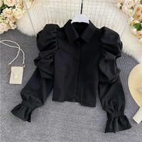 Women's Blouse Long Sleeve Blouses Washed Ruffles Casual Solid Color main image 8