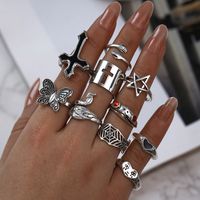 Casual Vintage Style Punk Animal Sunflower Rose Alloy Plating Inlay Artificial Gemstones Artificial Rhinestones Opal Gold Plated Silver Plated Women's Charm Ring Open Ring Rings main image 2