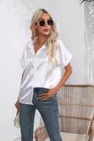 Women's Blouse Short Sleeve Blouses Button Simple Style British Style Solid Color main image 4