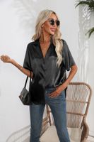 Women's Blouse Short Sleeve Blouses Button Classic Style British Style Solid Color sku image 11