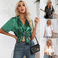 Women's Blouse Short Sleeve Blouses Button Classic Style British Style Solid Color main image 1