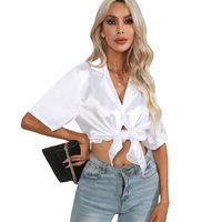 Women's Blouse Short Sleeve Blouses Button Classic Style British Style Solid Color main image 3