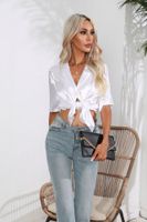 Women's Blouse Short Sleeve Blouses Button Classic Style British Style Solid Color main image 5