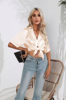 Women's Blouse Short Sleeve Blouses Button Classic Style British Style Solid Color sku image 8