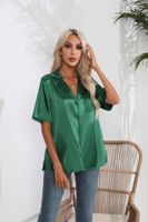 Women's Blouse Short Sleeve Blouses Button Classic Style British Style Solid Color sku image 13