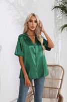 Mujeres Blusa Manga Corta Blusas Botón Estilo Clásico Estilo Británico Color Sólido sku image 13