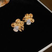 Retro Flower Alloy Plating Inlay Artificial Gemstones Women's Ear Studs sku image 3