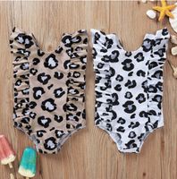 Infant Light Brown Leopard Print Flounced Sleeve One-piece Swimsuit main image 1