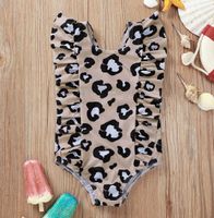Infant Light Brown Leopard Print Flounced Sleeve One-piece Swimsuit sku image 1