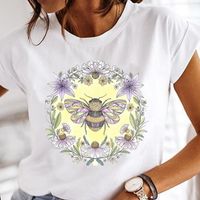 Women's T-shirt Short Sleeve T-shirts Printing Casual Flower Bee main image 4