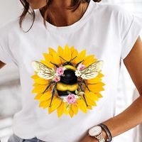 Mujeres Camiseta De Manga Corta Manga Corta Camisetas Impresión Casual Flor Abeja main image 5