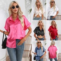 Women's Blouse Short Sleeve Blouses Button Simple Style British Style Solid Color main image 2