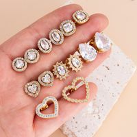 1 Pair Luxurious Shiny Oval Water Droplets Heart Shape Inlay 304 Stainless Steel Zircon Ear Studs main image 3