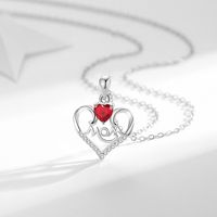 Sweet Letter Heart Shape Sterling Silver Plating Inlay Artificial Gemstones Pendant Necklace sku image 3
